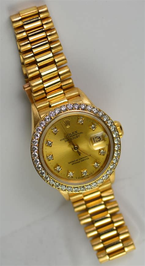 gold womens rolex diamond bezel sale|Rolex women's datejust diamond bezel.